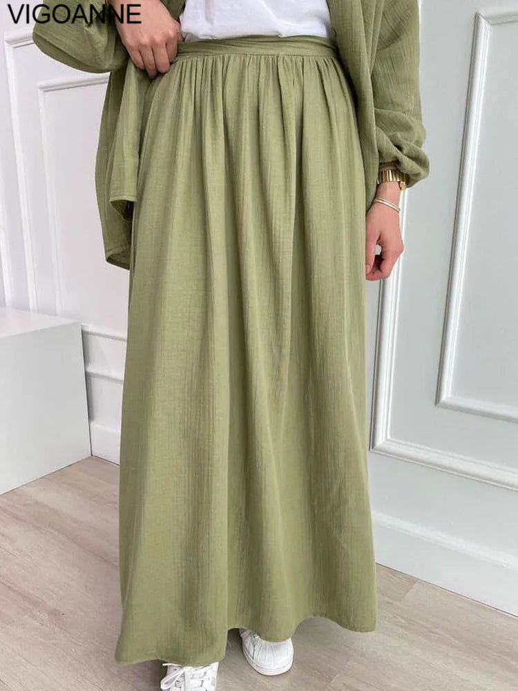 VigoAnne 2025 femmes musulmanes ensemble solide 2 pièces vêtements islamiques à manches longues robe de prière ensemble solide ample dame dubaï Abaya ensembles