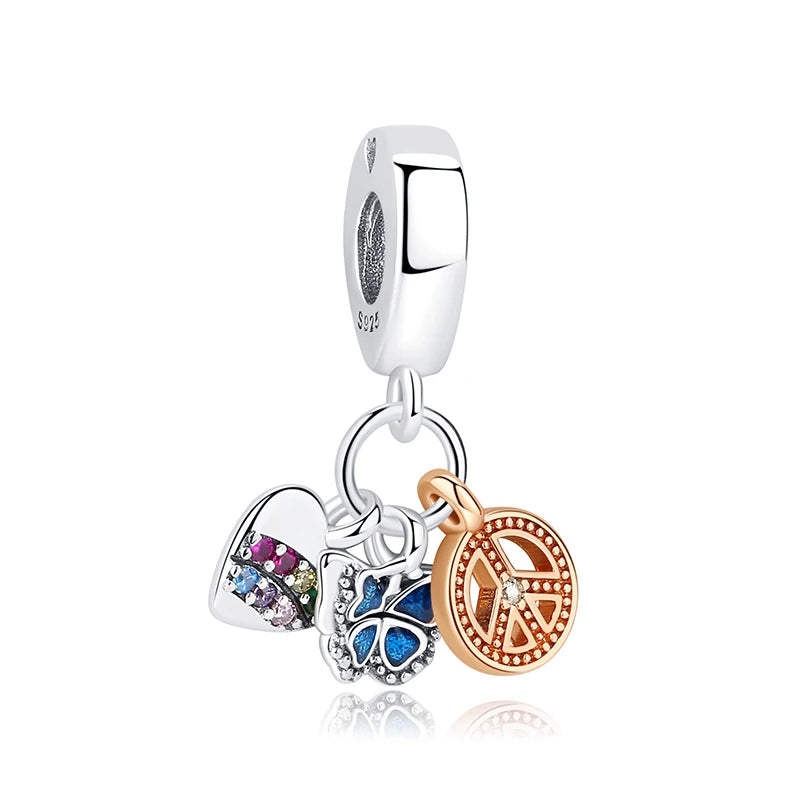 Original 925 en argent Sterling breloque perle arbre généalogique maman pendentif chaîne de sécurité breloques or Rose ajustement marque Bracelets bijoux à bricoler soi-même