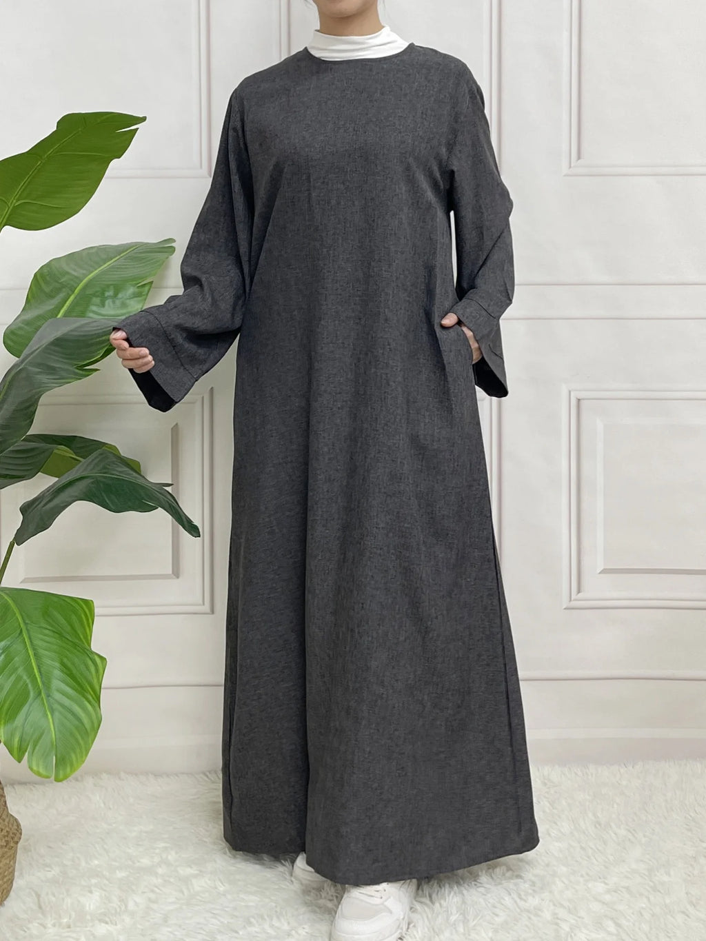 Abaya à manches longues et fermeture modeste, sans Hijab, avec ceinture, vêtements islamiques de base pour l'aïd