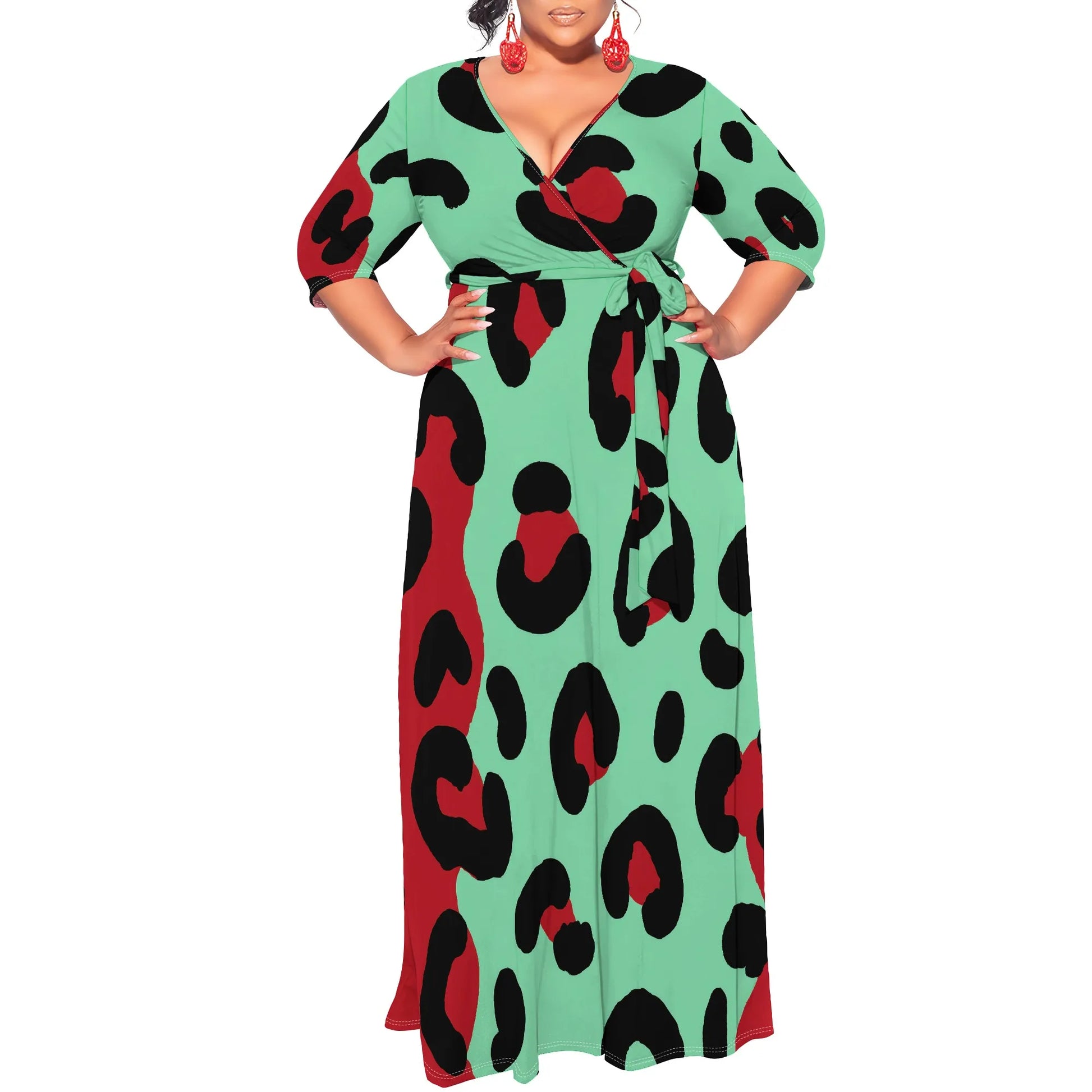 Robe longue portefeuille à imprimé abstrait pour femme, col en V, ceinturée, grande taille XL-6XL, robe chic décontractée pour l'automne et l'hiver