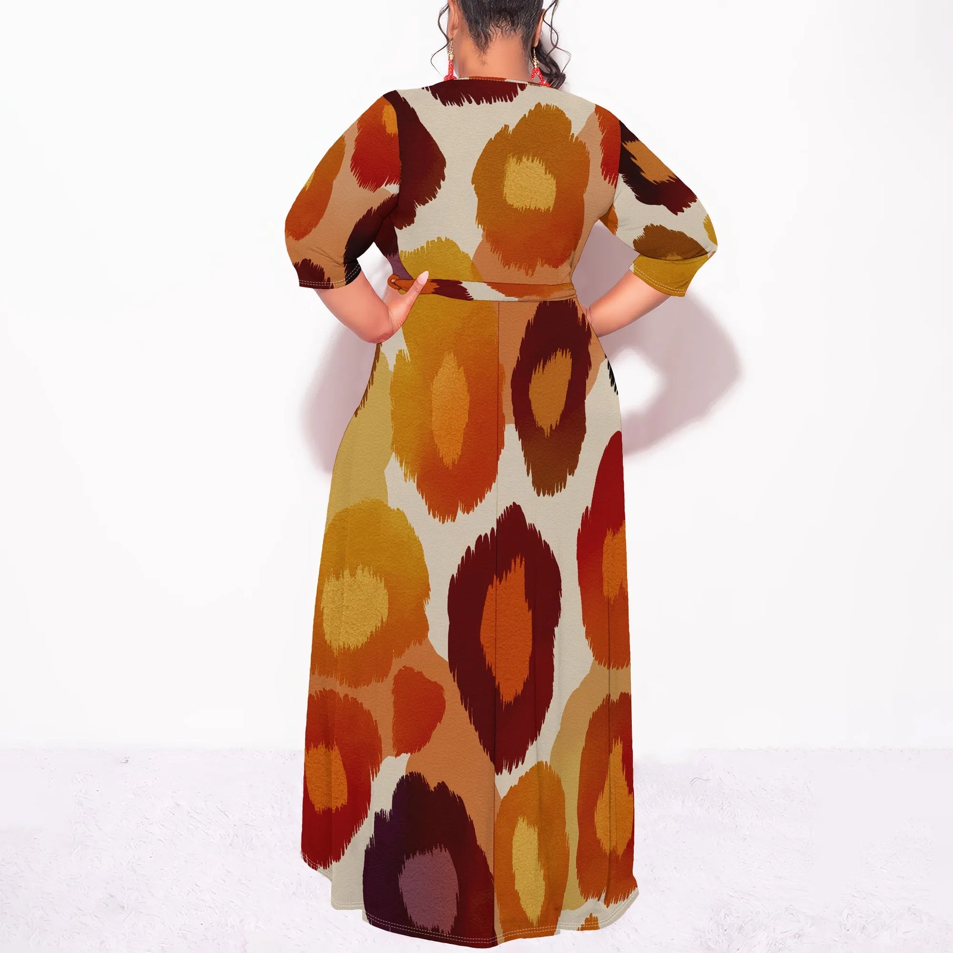 Robe longue portefeuille à imprimé abstrait pour femme, col en V, ceinturée, grande taille XL-6XL, robe chic décontractée pour l'automne et l'hiver