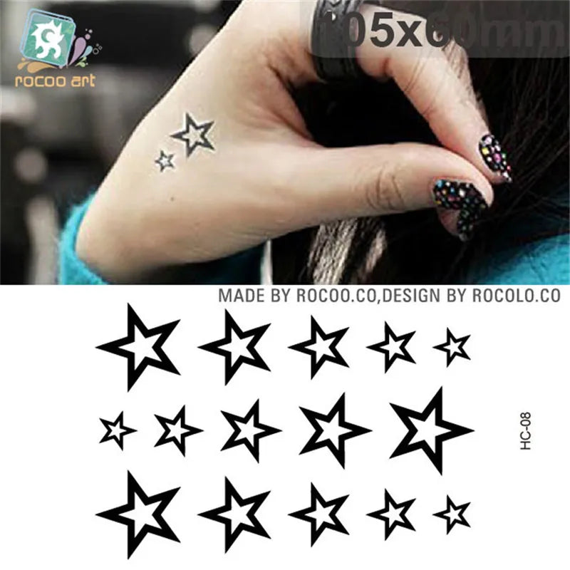 Tatouages Temporaires Imperméables pour Homme et Femme, Autocollant de Tatouage, Anti-Irritation, Design Étoile 3D, Flash HC1008