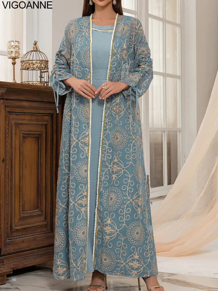 VigoAnne femmes 2025 robe musulmane ensemble moyen-orient deux pièces vêtements islamiques costume solide robe de prière col rond dame dubaï Abaya ensemble