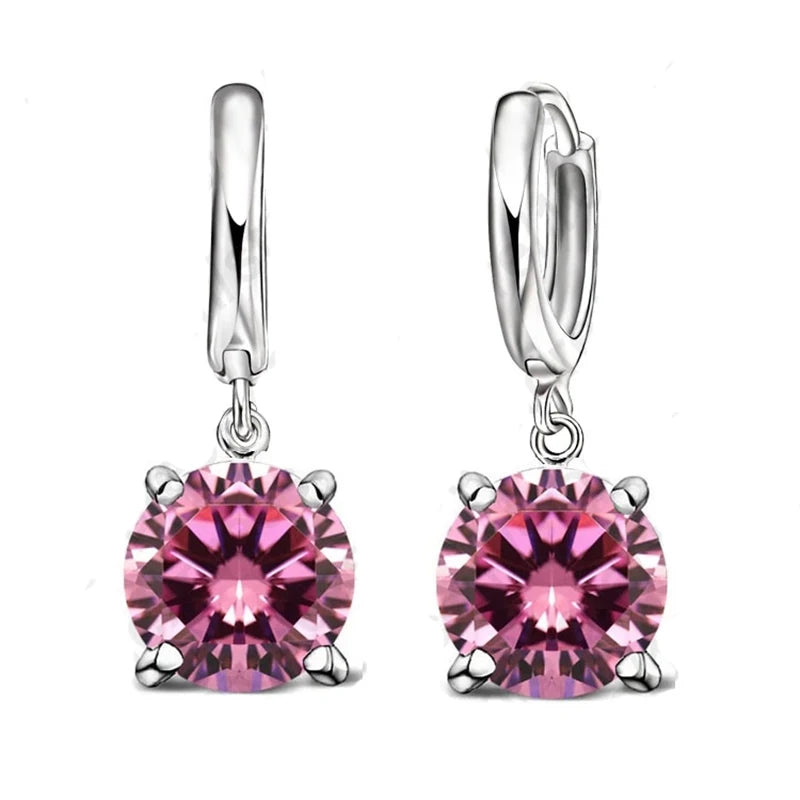 Boucles d'oreilles pendantes en argent Sterling 925 pur, grandes boucles d'oreilles rondes en cristal CZ pour femmes et filles, cadeau, bijoux à la mode