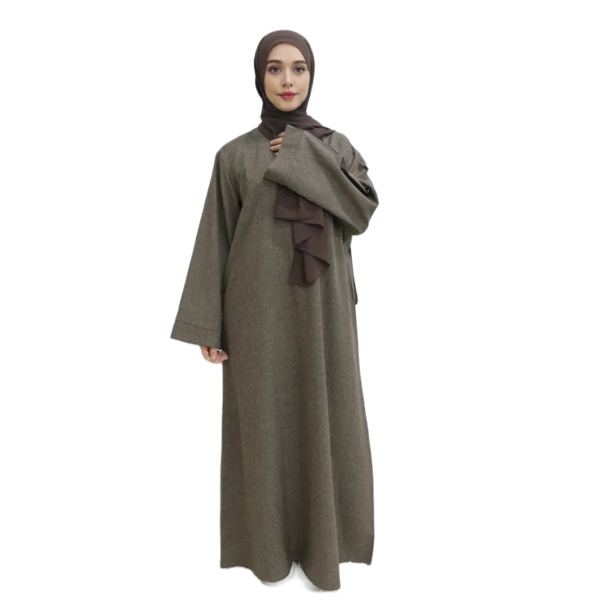 Abaya à manches longues et fermeture modeste, sans Hijab, avec ceinture, vêtements islamiques de base pour l'aïd