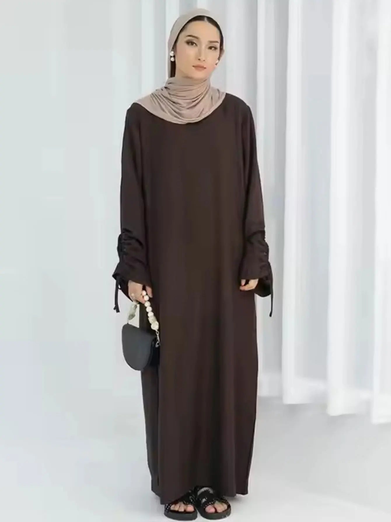 Eid Robe islamique modeste pour femmes Abaya à lacets manches maroc décontracté Ramadan robes prière caftan dubaï Robe longue musulmane