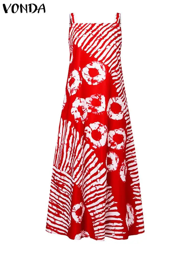 Grande taille 5XL VONDA bohème imprimé Robe Maxi 2025 été sans manches fête plage Robe d'été réservoir longue Robe décontracté Robe ample