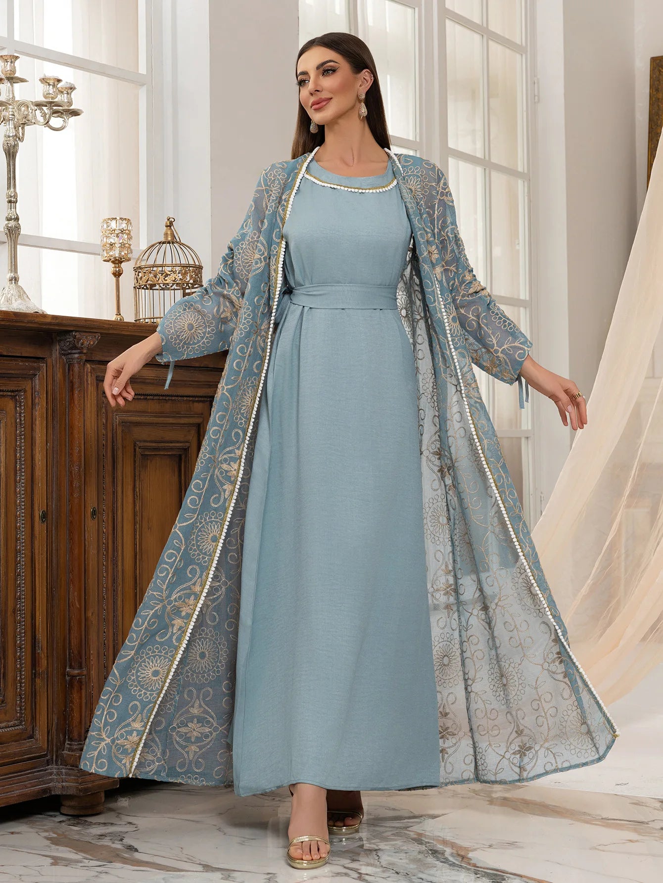 VigoAnne femmes 2025 robe musulmane ensemble moyen-orient deux pièces vêtements islamiques costume solide robe de prière col rond dame dubaï Abaya ensemble