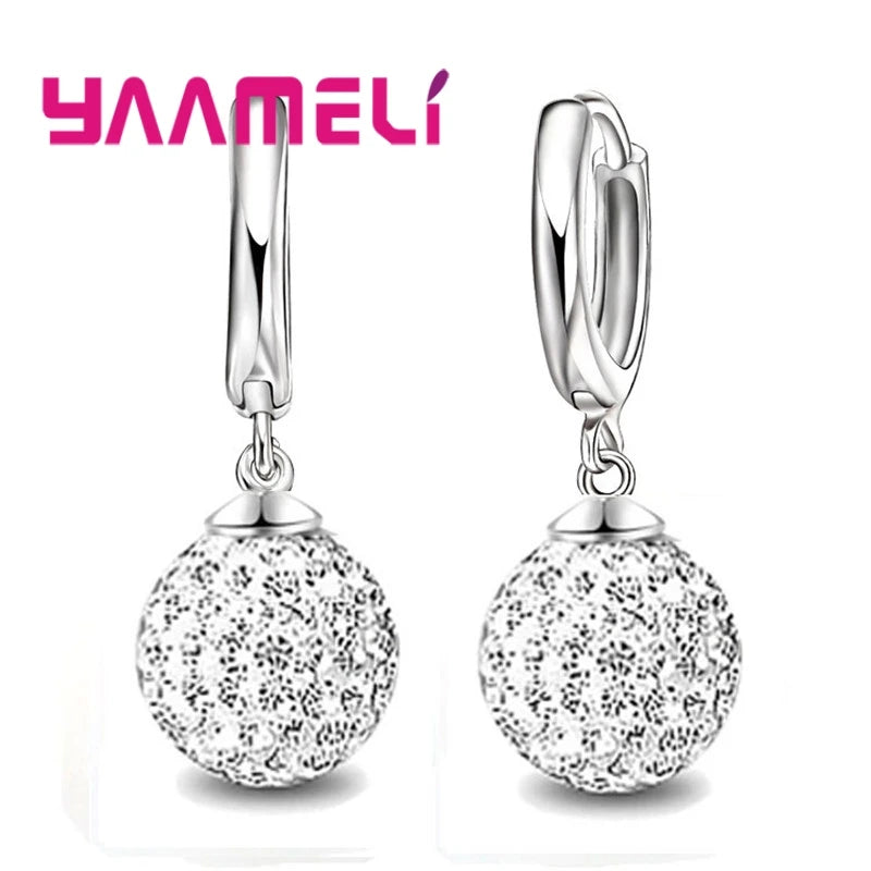 Boucles d'Oreilles en Argent Sterling 925, Clip Autrichien, Pavé Chang, Boule, Levier Arrière, Huggie, Bijoux pour Femme et Fille, Offre Spéciale