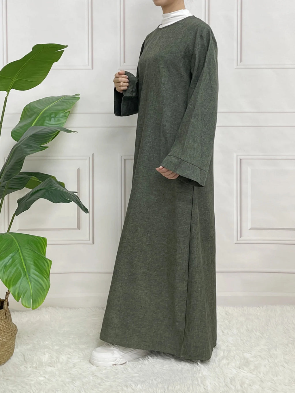 Abaya à manches longues et fermeture modeste, sans Hijab, avec ceinture, vêtements islamiques de base pour l'aïd