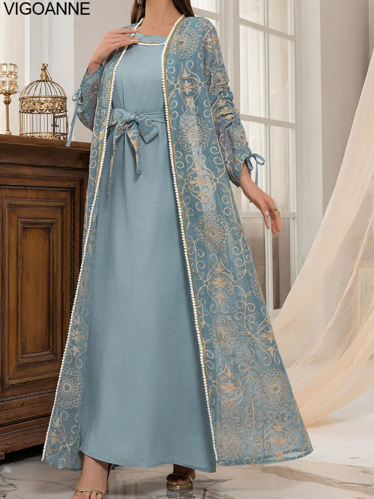 VigoAnne femmes 2025 robe musulmane ensemble moyen-orient deux pièces vêtements islamiques costume solide robe de prière col rond dame dubaï Abaya ensemble