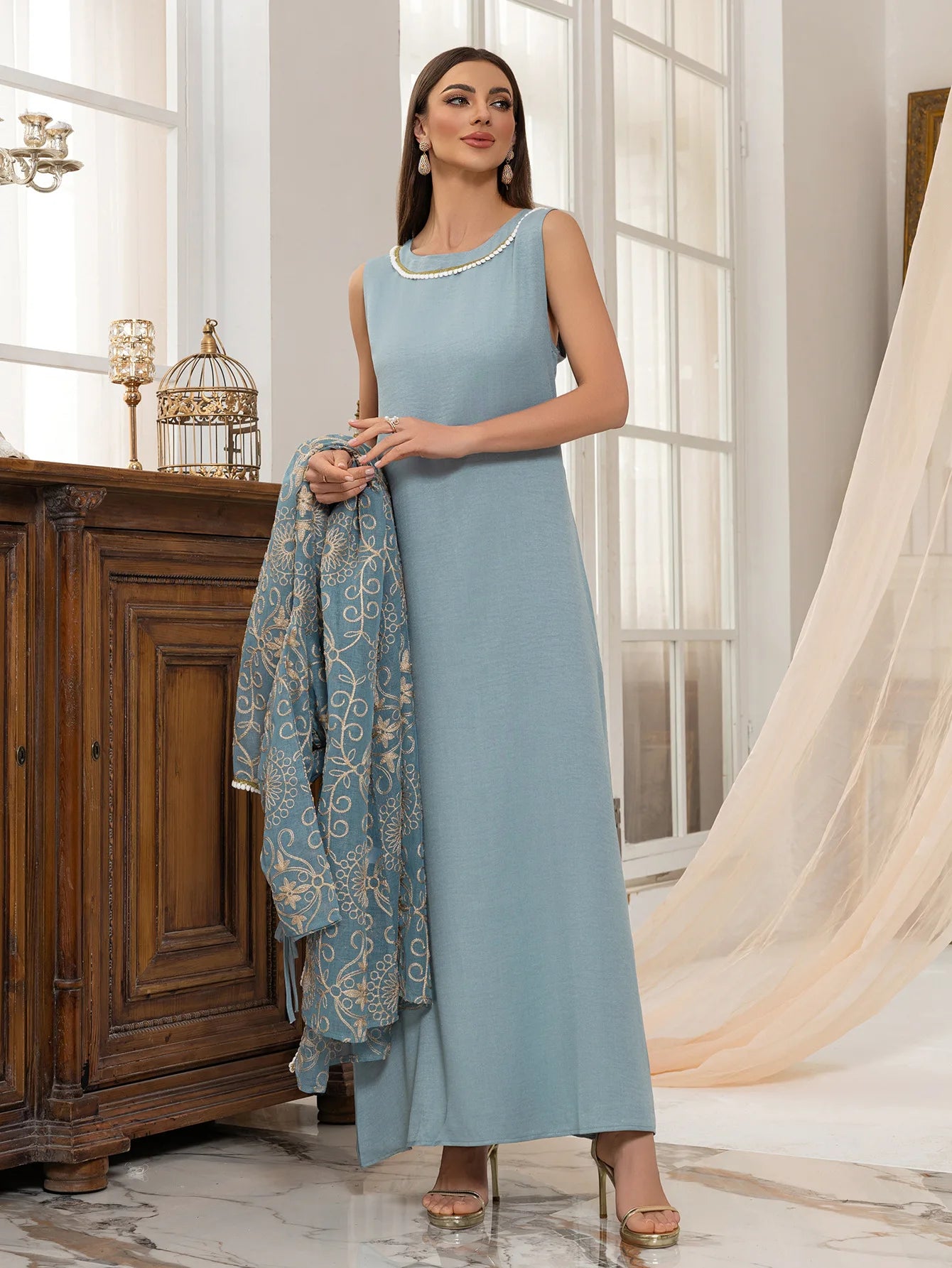 VigoAnne femmes 2025 robe musulmane ensemble moyen-orient deux pièces vêtements islamiques costume solide robe de prière col rond dame dubaï Abaya ensemble