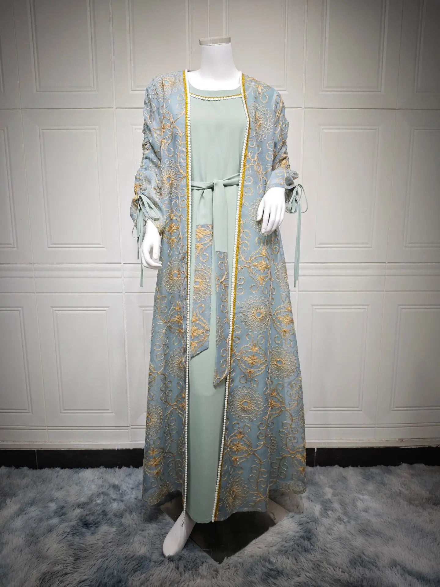 VigoAnne femmes 2025 robe musulmane ensemble moyen-orient deux pièces vêtements islamiques costume solide robe de prière col rond dame dubaï Abaya ensemble