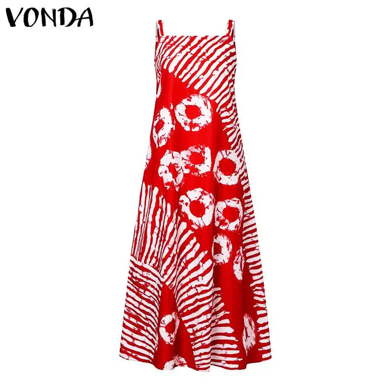 Grande taille 5XL VONDA bohème imprimé Robe Maxi 2025 été sans manches fête plage Robe d'été réservoir longue Robe décontracté Robe ample