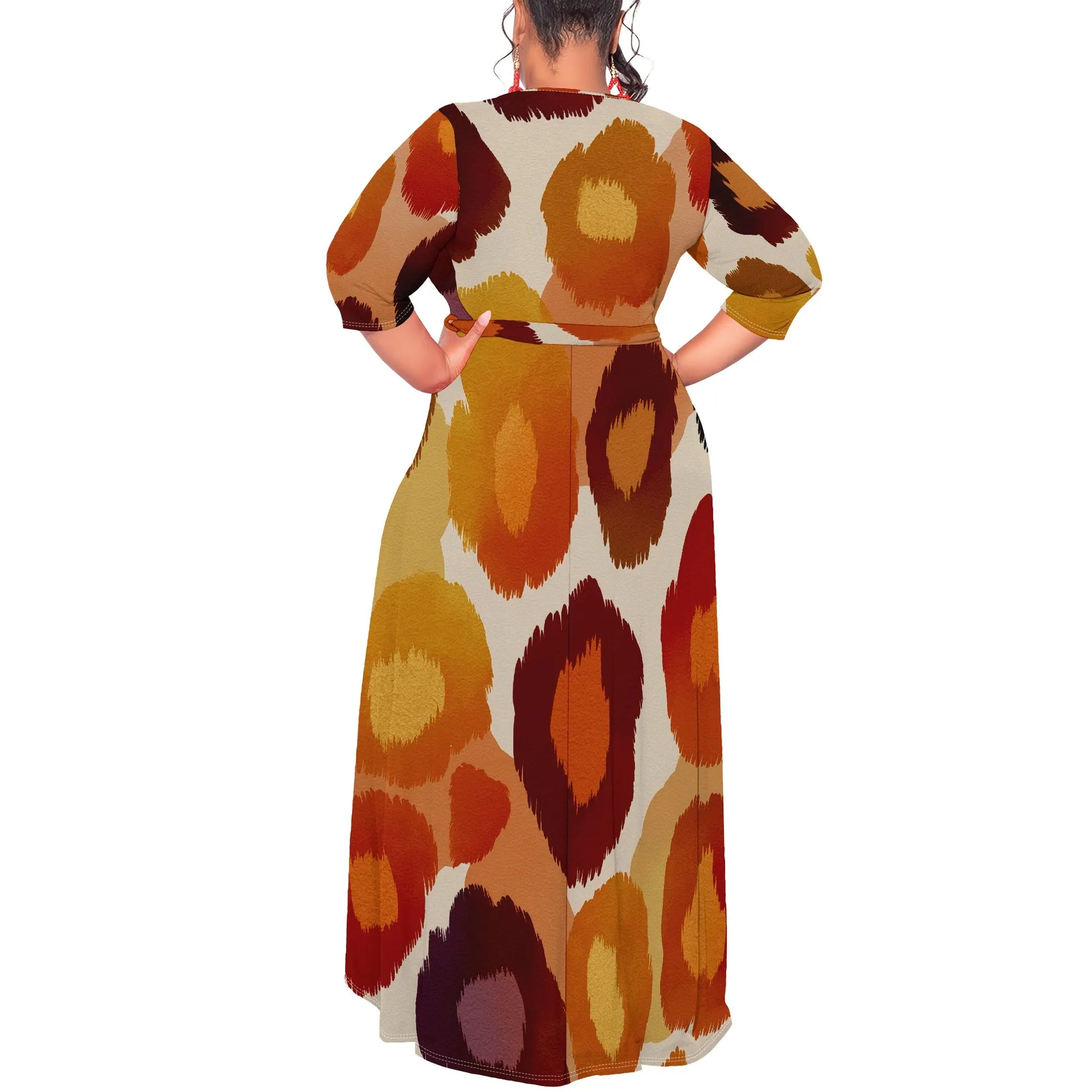 Robe longue portefeuille à imprimé abstrait pour femme, col en V, ceinturée, grande taille XL-6XL, robe chic décontractée pour l'automne et l'hiver