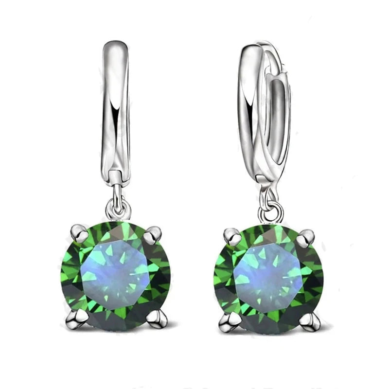 Boucles d'oreilles pendantes en argent Sterling 925 pur, grandes boucles d'oreilles rondes en cristal CZ pour femmes et filles, cadeau, bijoux à la mode