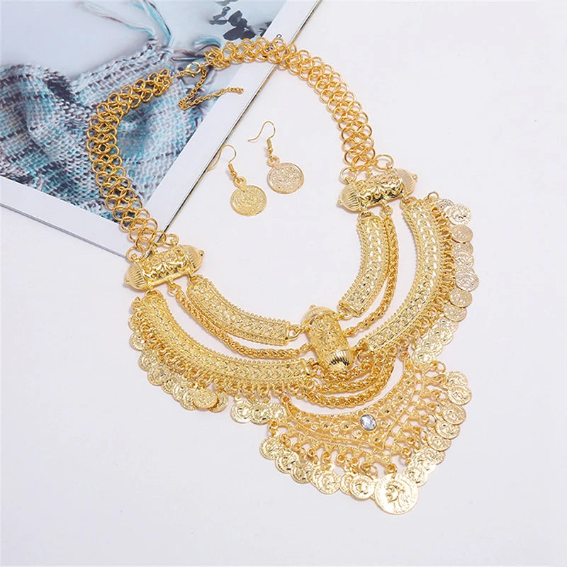 Ensembles de bijoux de collier ras du cou pour femmes, collier de déclaration bohème gitane ethnique, gland de pièce de monnaie, boucles d'oreilles pendantes de la présidence, mode