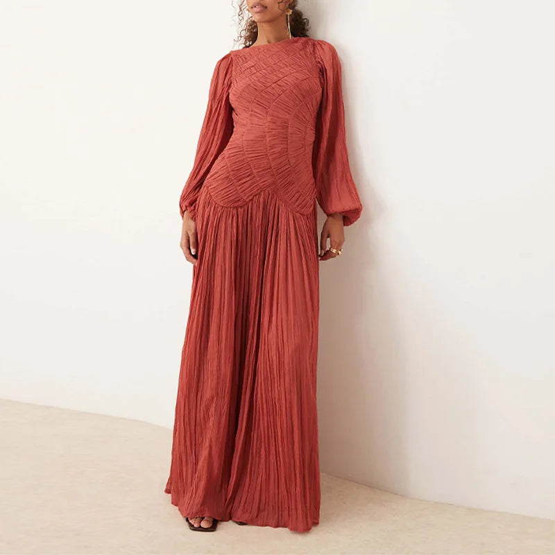 Robe longue plissée en mousseline de soie pour femme