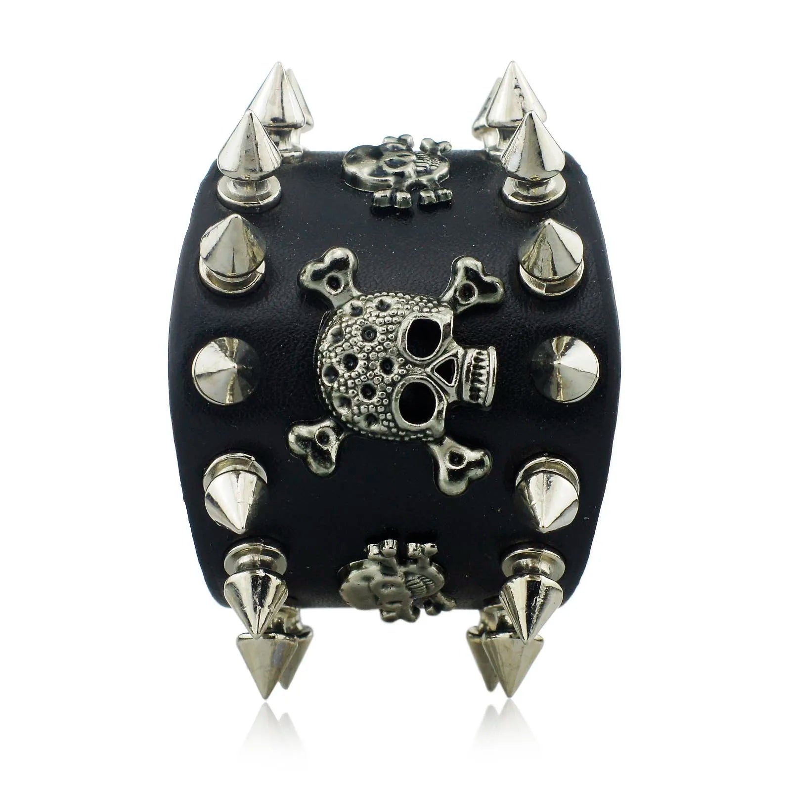 Bracelet en Cuir à Large Manchette, Modèle Unique Rock, Pointes, Rivet, Modules Gothiques, Squelette, Crâne, Punk, Biker, S059