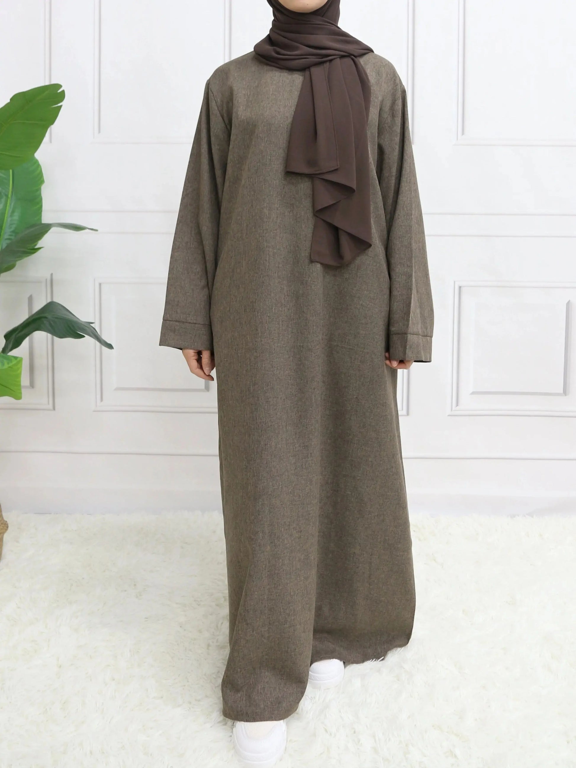 Abaya à manches longues et fermeture modeste, sans Hijab, avec ceinture, vêtements islamiques de base pour l'aïd