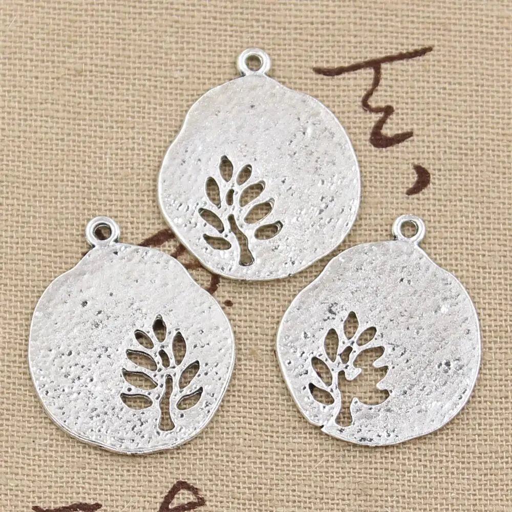 10 pièces breloques feuille arbre 28x23mm Antique fabrication pendentif ajustement, couleur argent tibétain Vintage, bijoux faits à la main bricolage