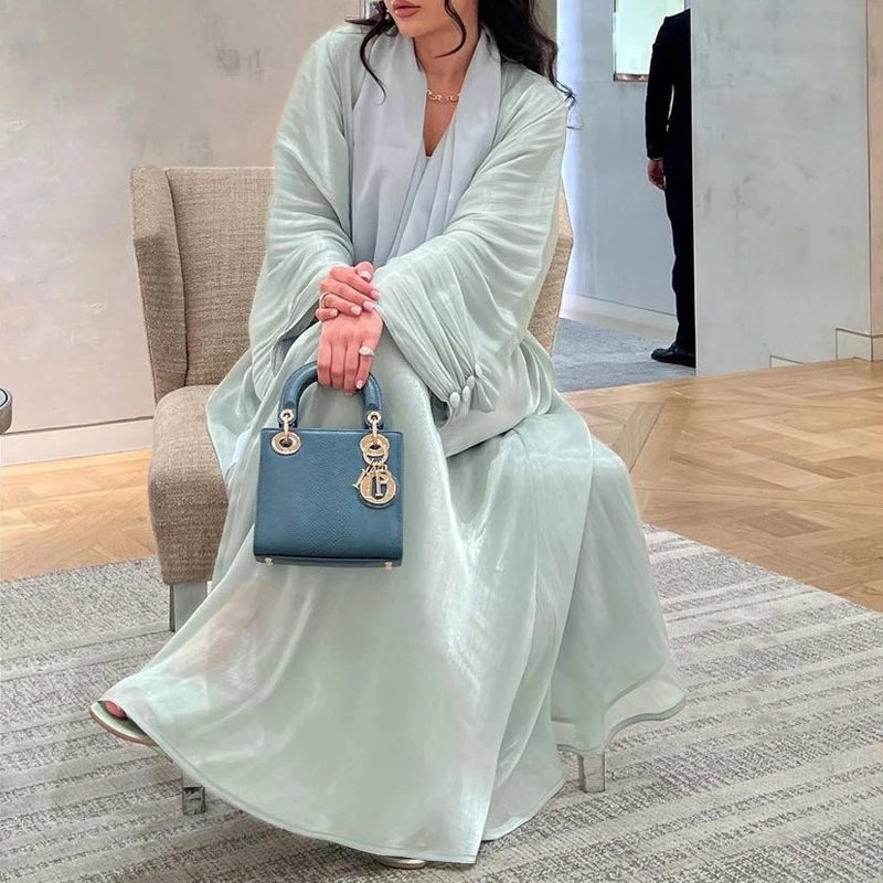 Cardigan ouvert en mousseline de soie douce et brillante Djellaba