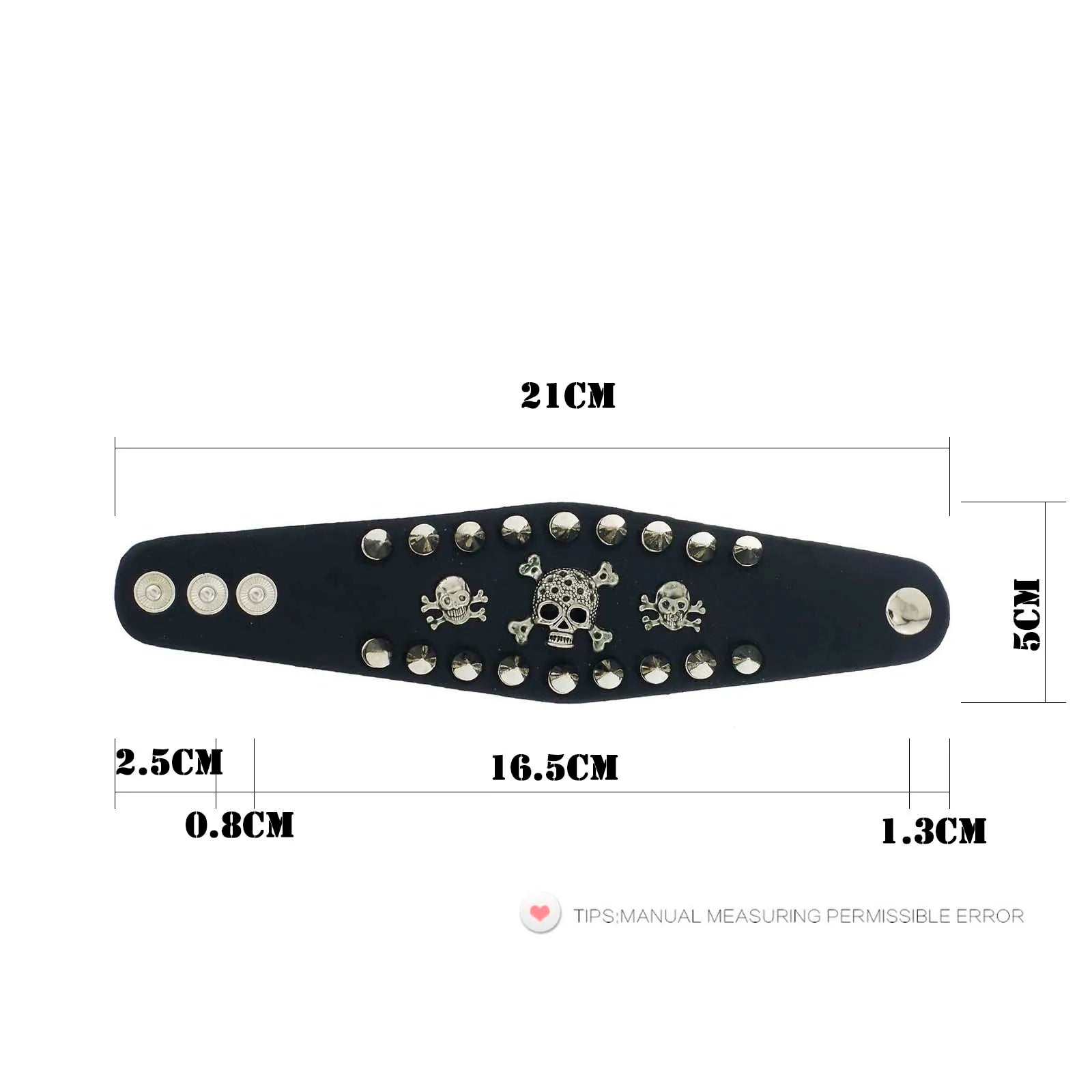 Bracelet en Cuir à Large Manchette, Modèle Unique Rock, Pointes, Rivet, Modules Gothiques, Squelette, Crâne, Punk, Biker, S059