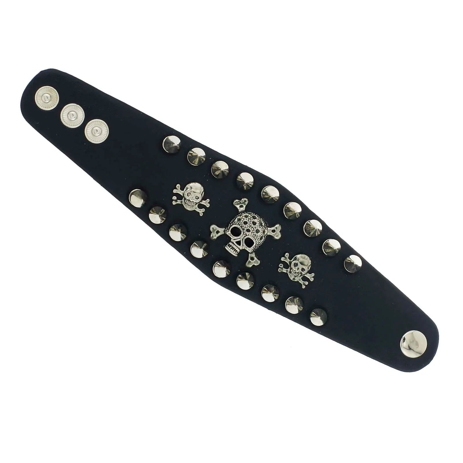Bracelet en Cuir à Large Manchette, Modèle Unique Rock, Pointes, Rivet, Modules Gothiques, Squelette, Crâne, Punk, Biker, S059