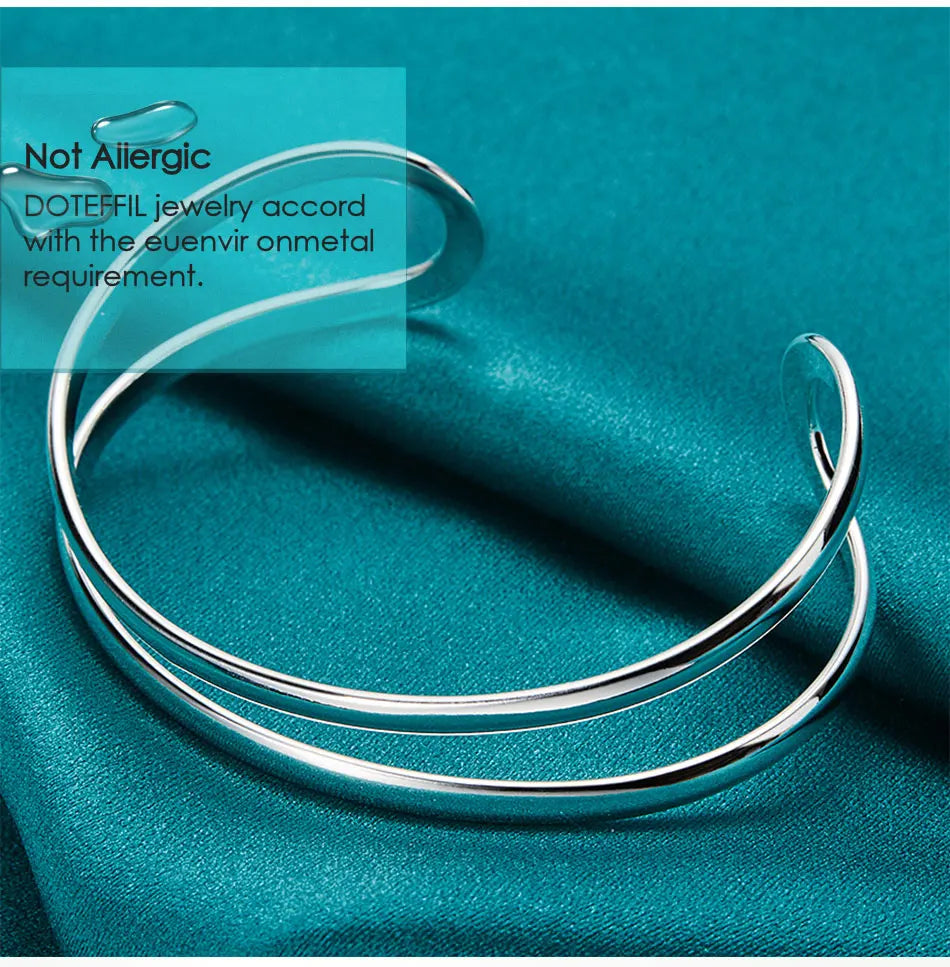 DOTEFFIL 925 en argent Sterling Double cercle ligne Bracelet pour femme mariage fiançailles mode charme fête bijoux