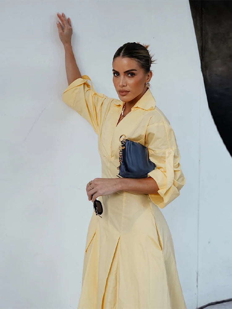 Chemise robe taille cintrée demi manches plissé