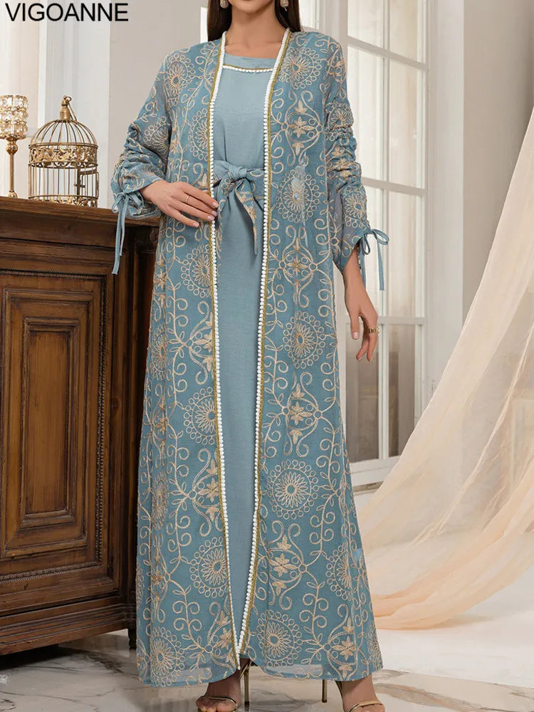 VigoAnne femmes 2025 robe musulmane ensemble moyen-orient deux pièces vêtements islamiques costume solide robe de prière col rond dame dubaï Abaya ensemble