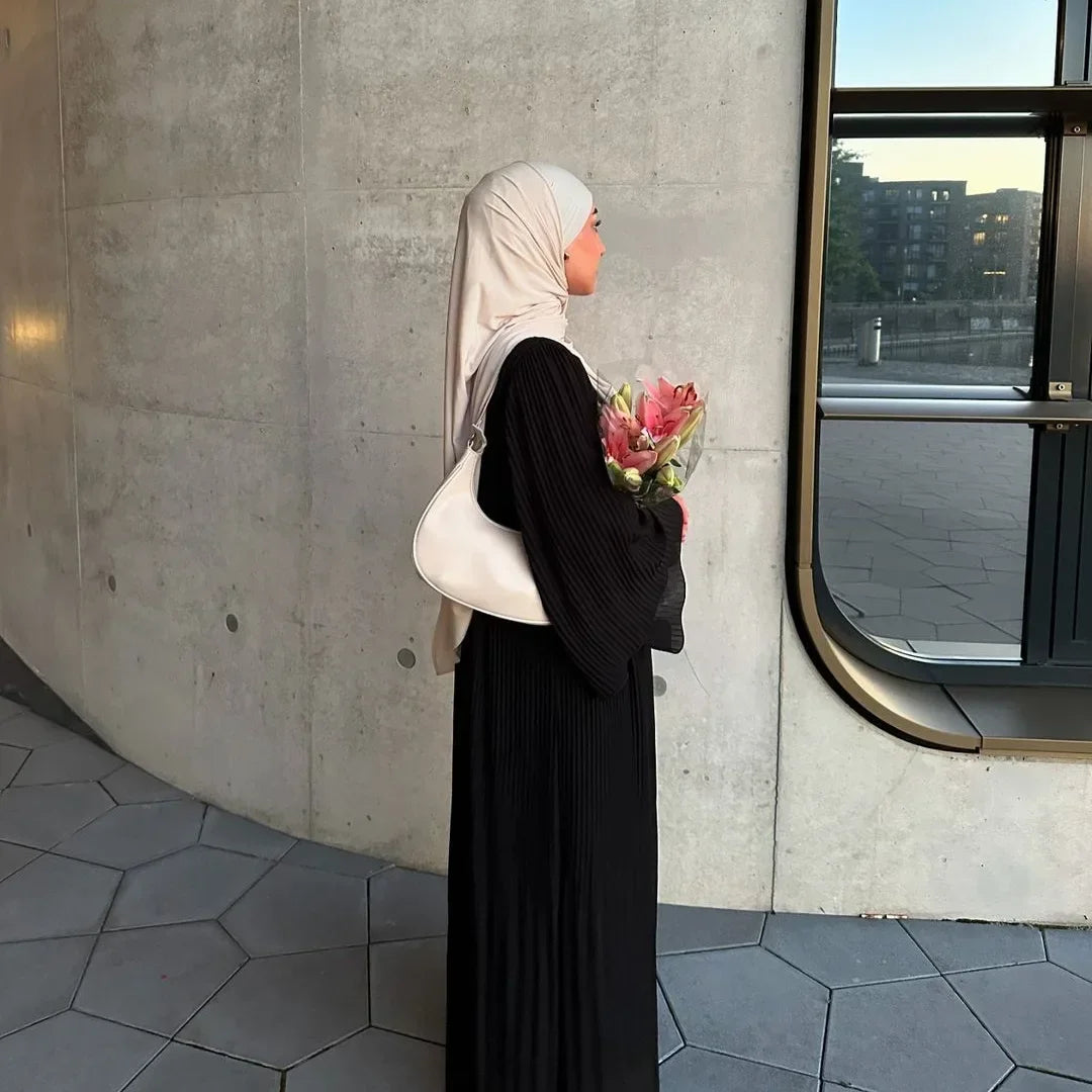 Robe musulmane Eid pour femmes, manches évasées plissées, Jalabiya, caftan, Islam, arabe, longue robe éducative, Ramadan, Maroc, Dubaï, Abayas, 2024