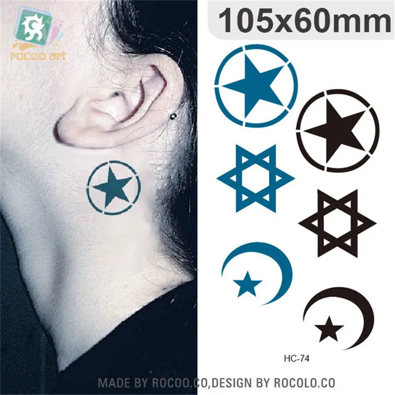 Tatouages Temporaires Imperméables pour Homme et Femme, Autocollant de Tatouage, Anti-Irritation, Design Étoile 3D, Flash HC1008