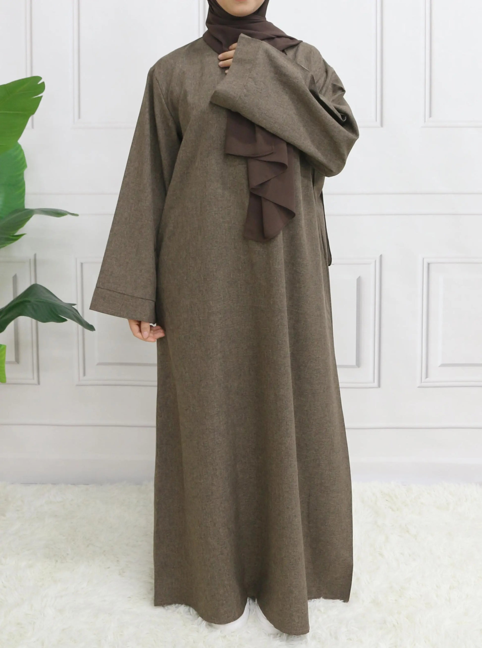 Abaya à manches longues et fermeture modeste, sans Hijab, avec ceinture, vêtements islamiques de base pour l'aïd