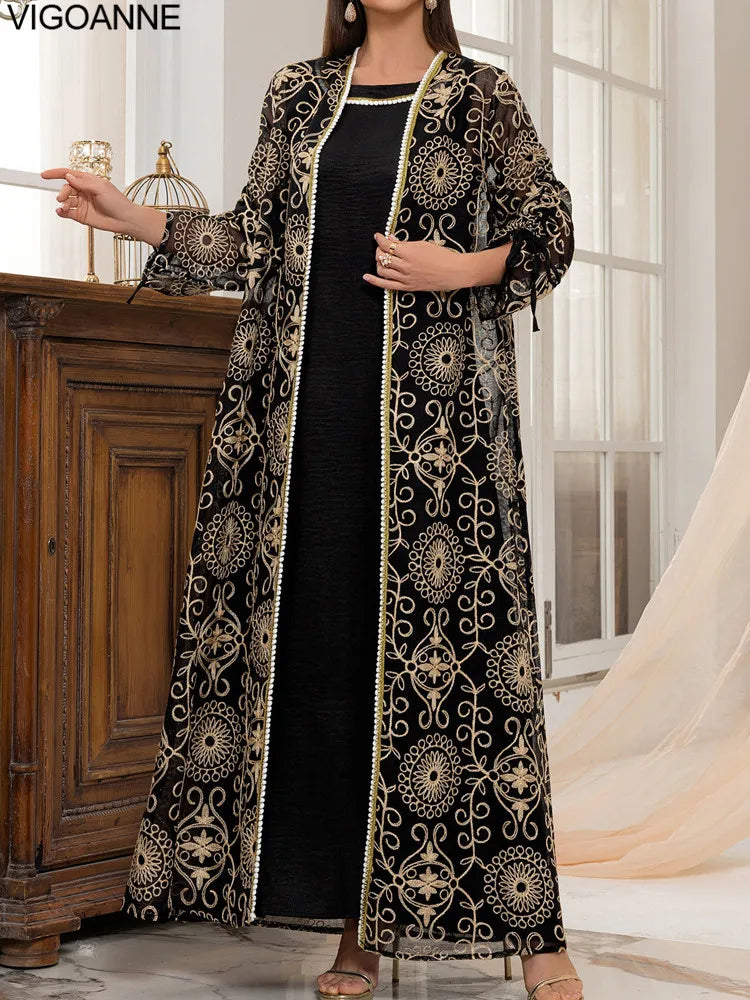 VigoAnne femmes 2025 robe musulmane ensemble moyen-orient deux pièces vêtements islamiques costume solide robe de prière col rond dame dubaï Abaya ensemble