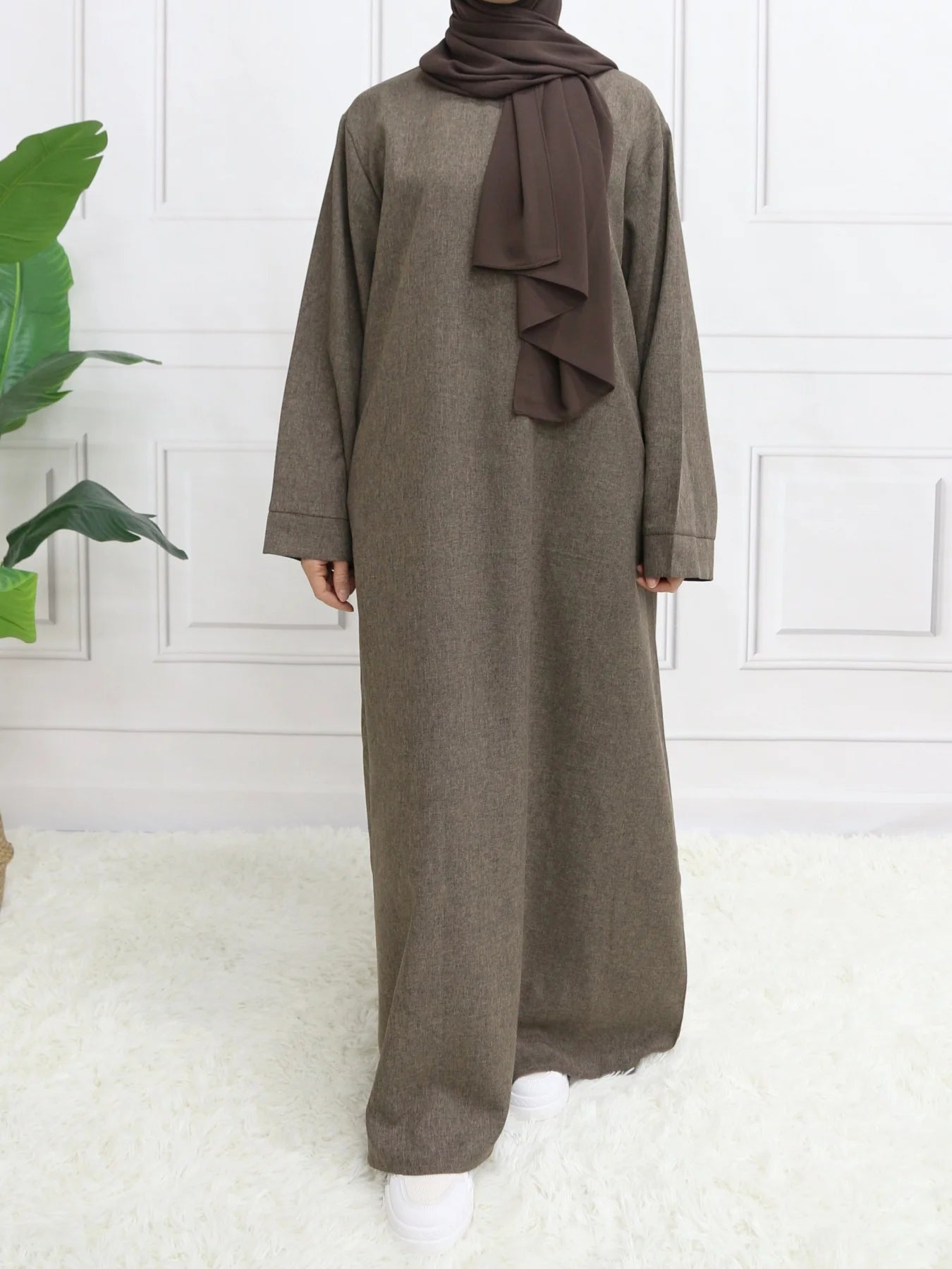Abaya à manches longues et fermeture modeste, sans Hijab, avec ceinture, vêtements islamiques de base pour l'aïd
