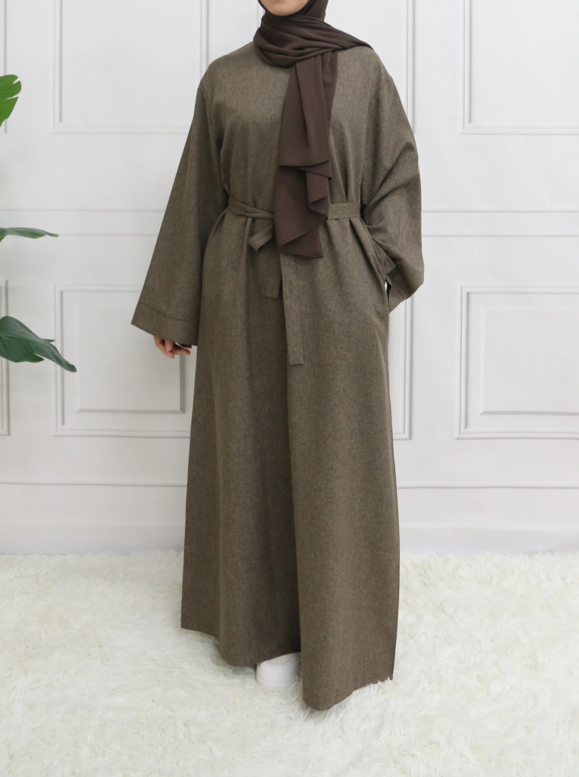 Abaya à manches longues et fermeture modeste, sans Hijab, avec ceinture, vêtements islamiques de base pour l'aïd