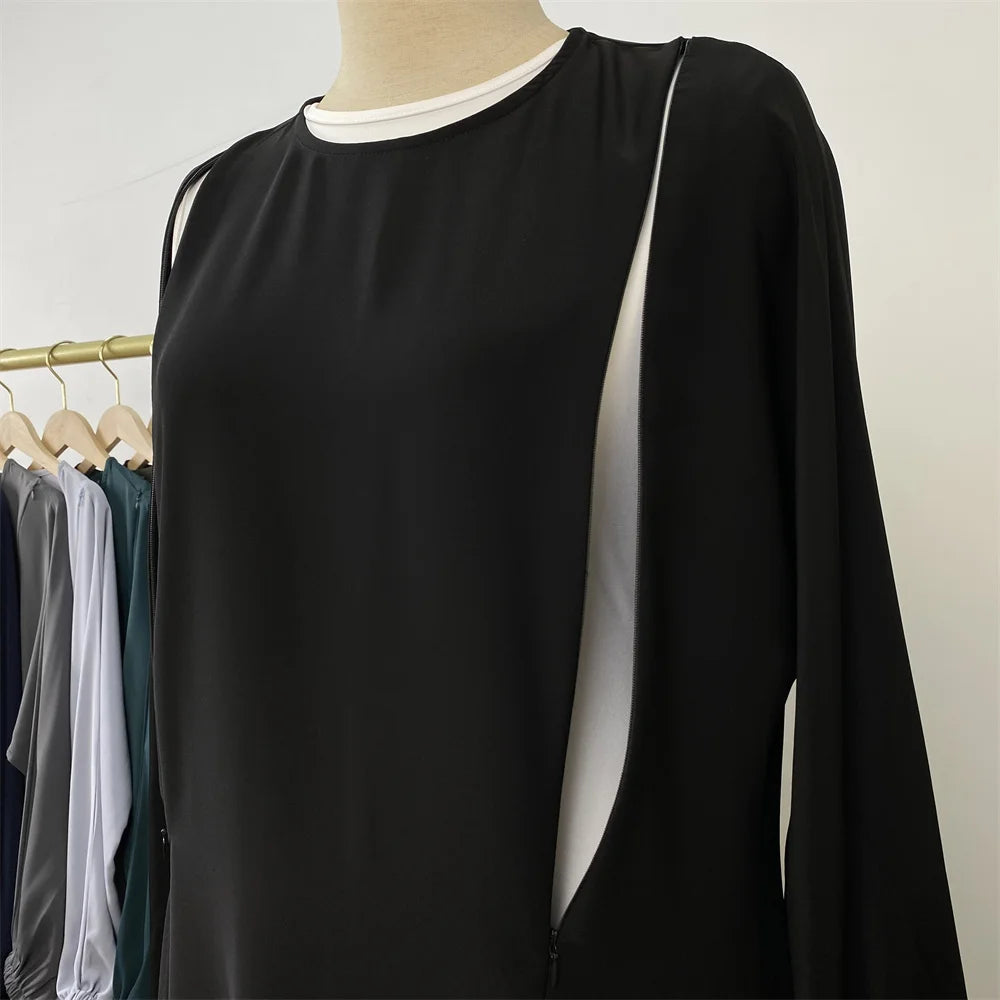 Meilleur chaud musulman 2 fermetures éclair sur le devant allaitement dubaï Abaya vacances femmes robes de jour pour Eid Uae Ramadan vêtements caftan noir