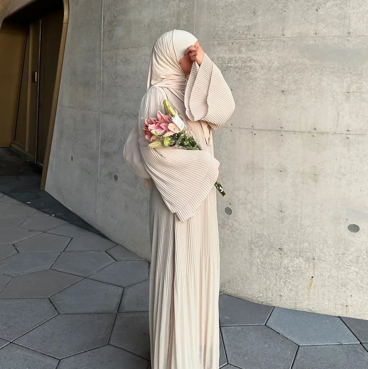 Robe musulmane Eid pour femmes, manches évasées plissées, Jalabiya, caftan, Islam, arabe, longue robe éducative, Ramadan, Maroc, Dubaï, Abayas, 2024
