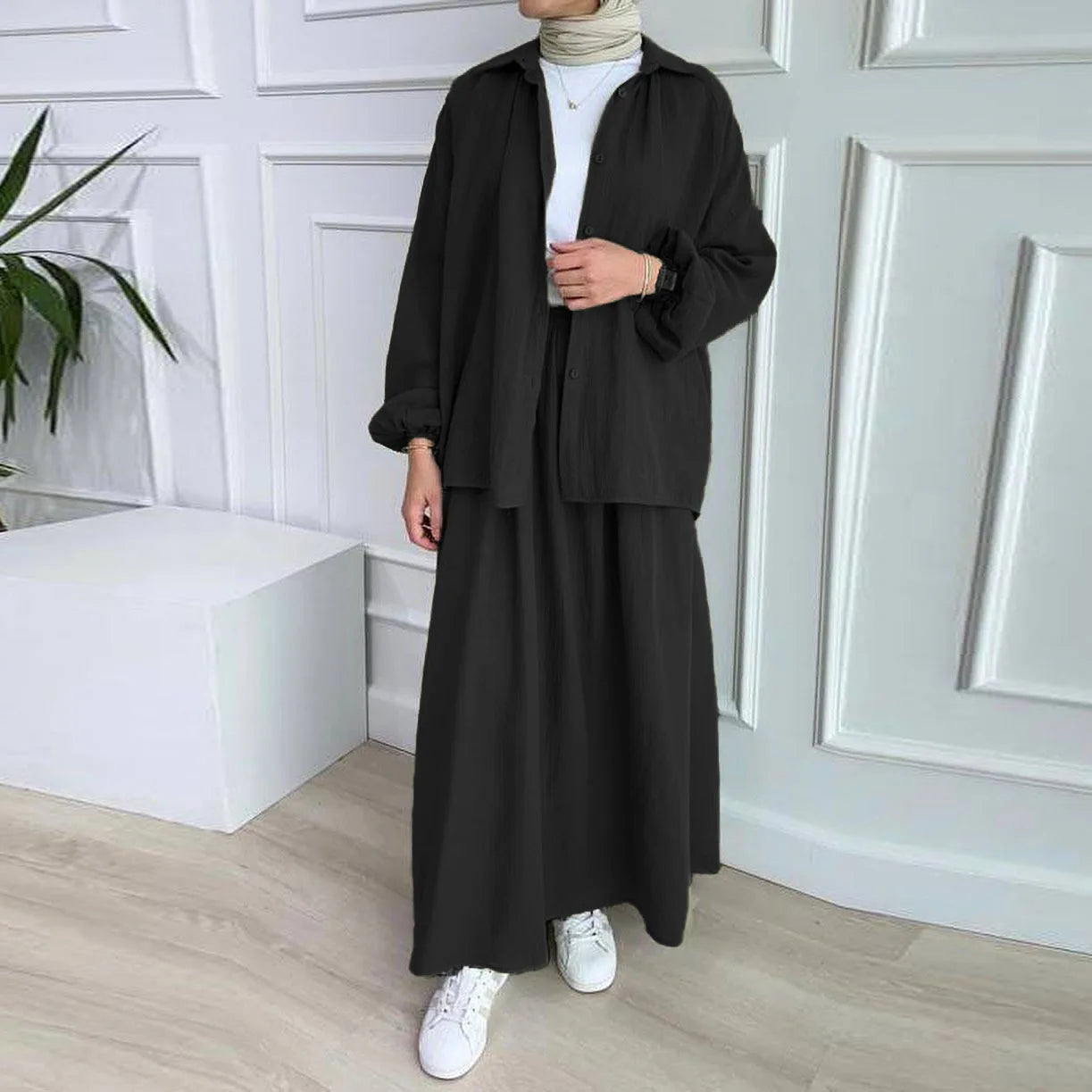 VigoAnne 2025 femmes musulmanes ensemble solide 2 pièces vêtements islamiques à manches longues robe de prière ensemble solide ample dame dubaï Abaya ensembles