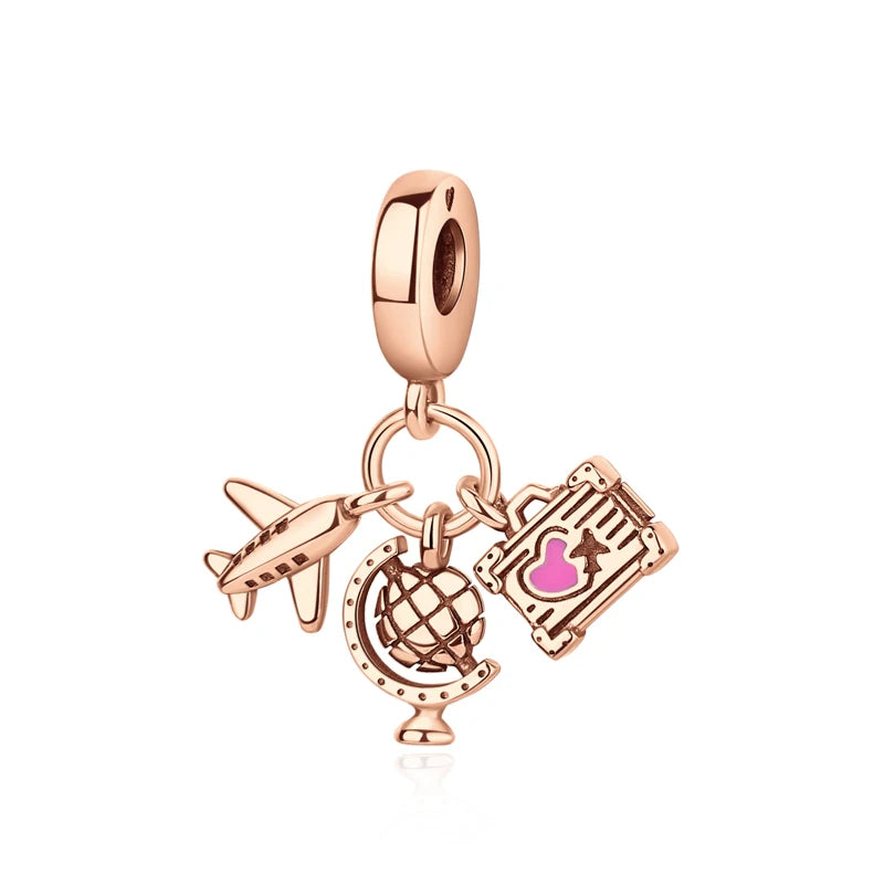 Original 925 en argent Sterling breloque perle arbre généalogique maman pendentif chaîne de sécurité breloques or Rose ajustement marque Bracelets bijoux à bricoler soi-même