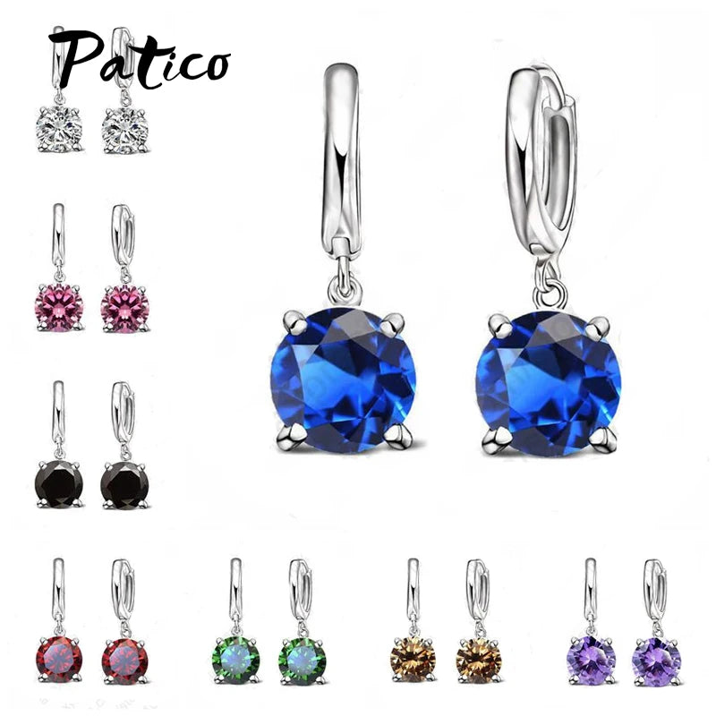 Boucles d'oreilles pendantes en argent Sterling 925 pur, grandes boucles d'oreilles rondes en cristal CZ pour femmes et filles, cadeau, bijoux à la mode