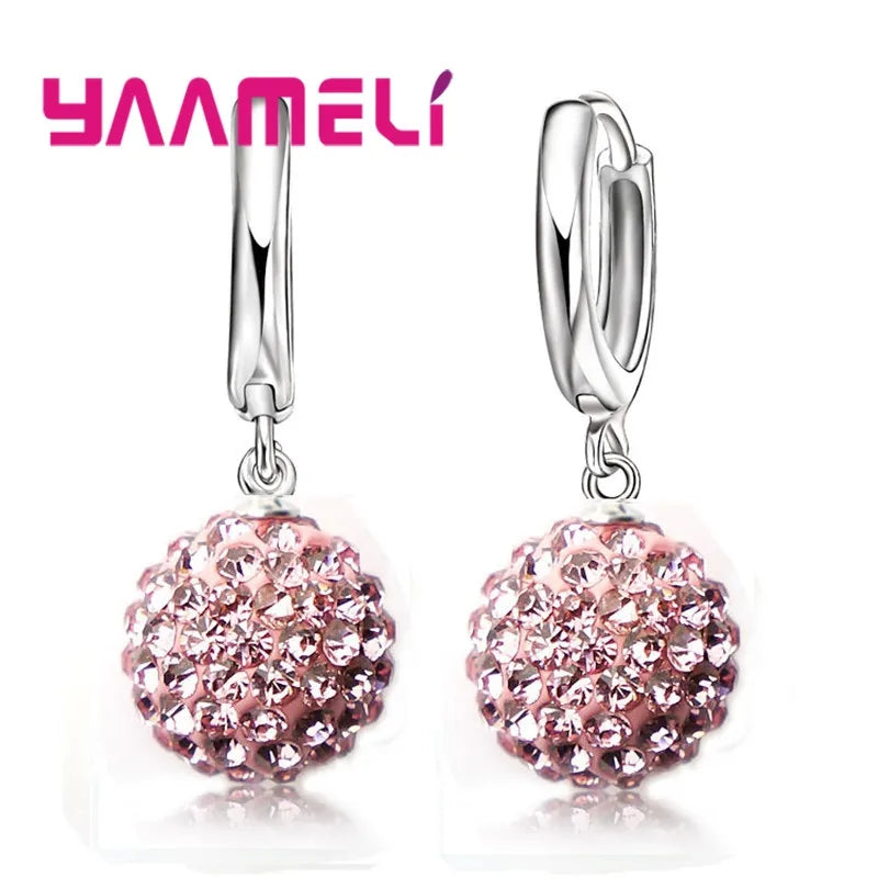Boucles d'Oreilles en Argent Sterling 925, Clip Autrichien, Pavé Chang, Boule, Levier Arrière, Huggie, Bijoux pour Femme et Fille, Offre Spéciale
