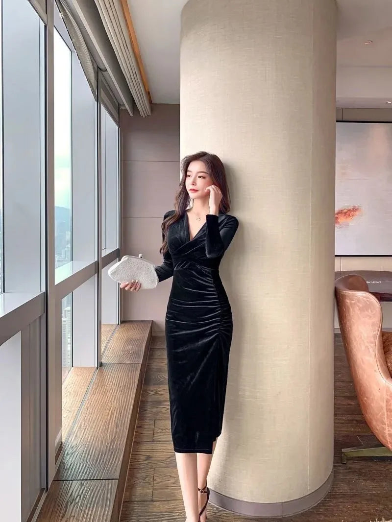 Grande taille sexy longue robe amincissante fente haute personnalité élégante nouveau 2025 tendance de la mode dame légère maturité style moulante...