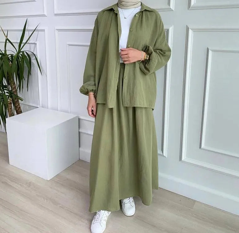 VigoAnne 2025 femmes musulmanes ensemble solide 2 pièces vêtements islamiques à manches longues robe de prière ensemble solide ample dame dubaï Abaya ensembles