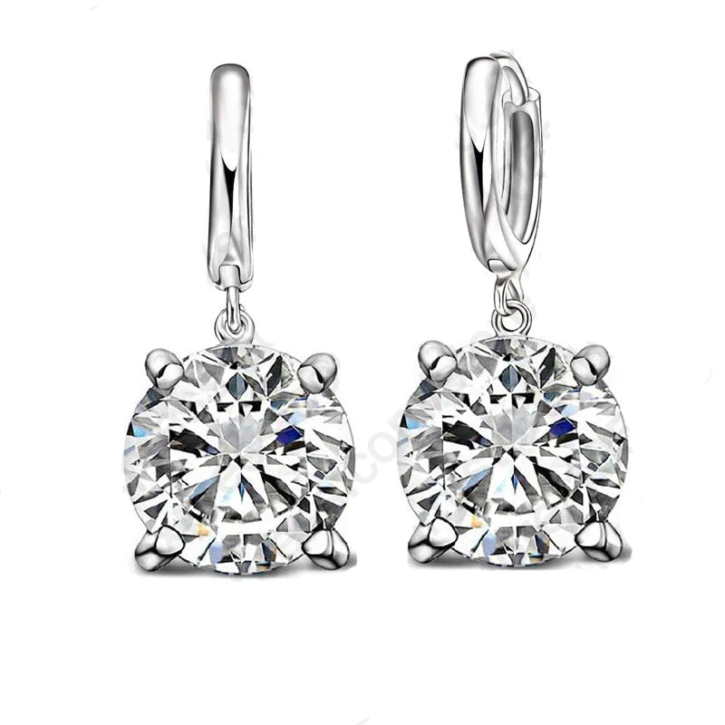 Boucles d'oreilles pendantes en argent Sterling 925 pur, grandes boucles d'oreilles rondes en cristal CZ pour femmes et filles, cadeau, bijoux à la mode