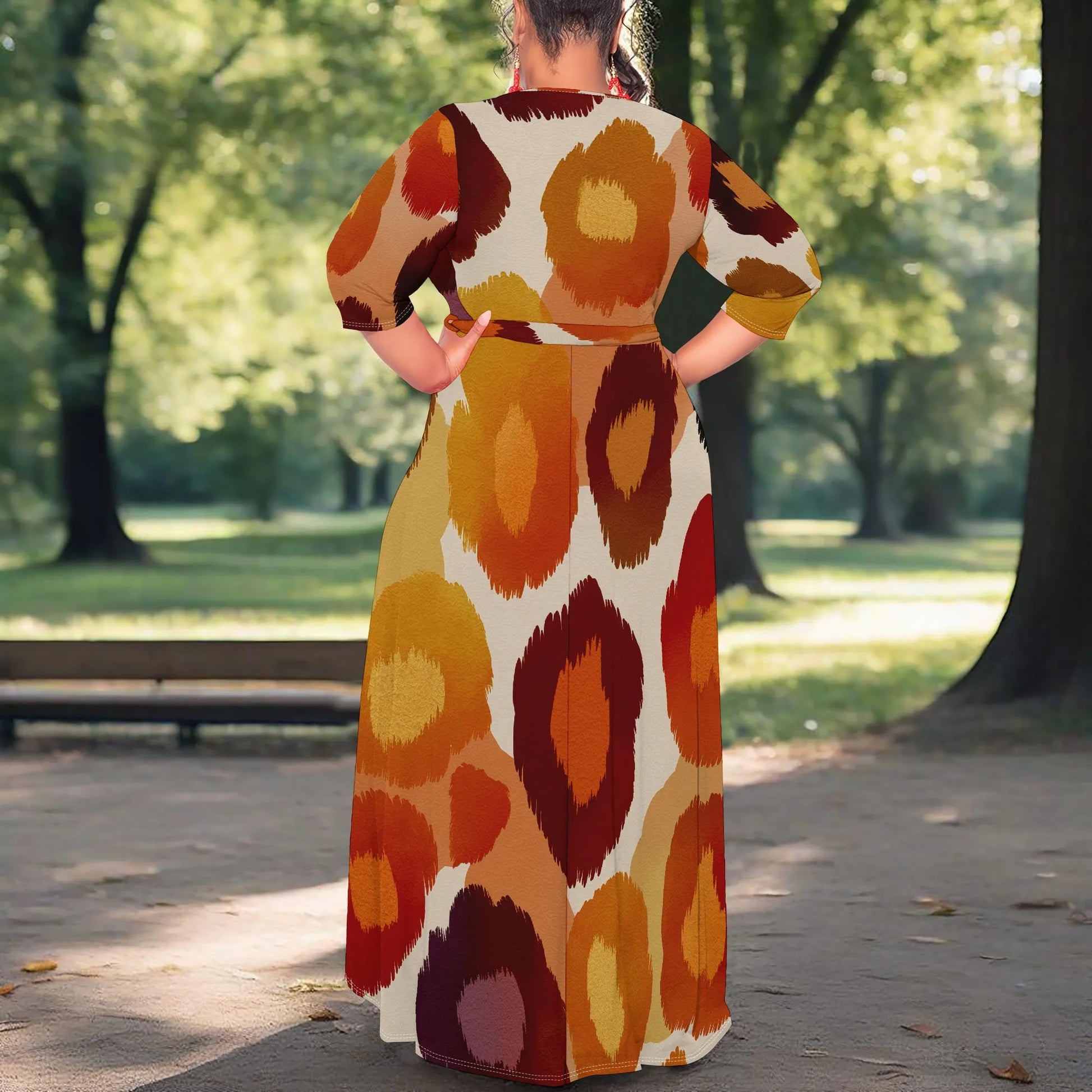 Robe longue portefeuille à imprimé abstrait pour femme, col en V, ceinturée, grande taille XL-6XL, robe chic décontractée pour l'automne et l'hiver