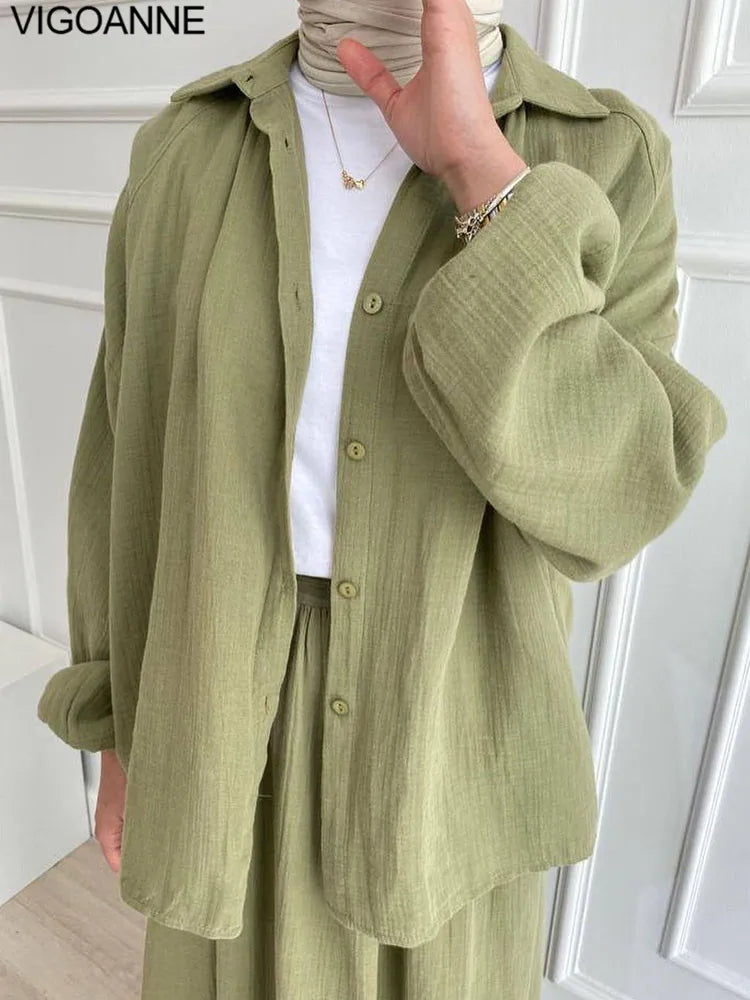VigoAnne 2025 femmes musulmanes ensemble solide 2 pièces vêtements islamiques à manches longues robe de prière ensemble solide ample dame dubaï Abaya ensembles