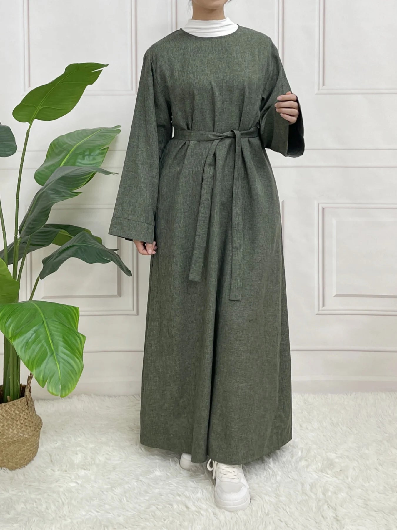 Abaya à manches longues et fermeture modeste, sans Hijab, avec ceinture, vêtements islamiques de base pour l'aïd