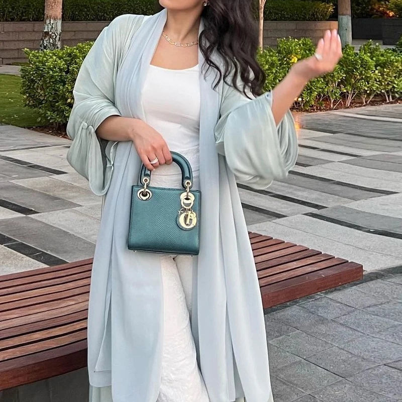 Cardigan ouvert en mousseline de soie douce et brillante Djellaba
